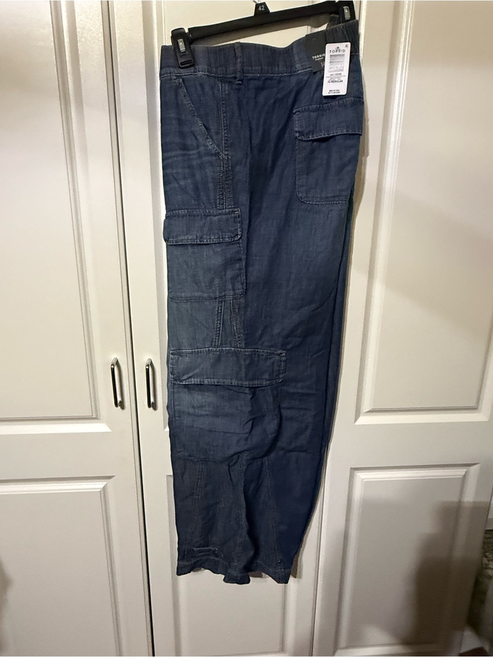 TORRID Washed Blue Cargo Linen-Blend Pants